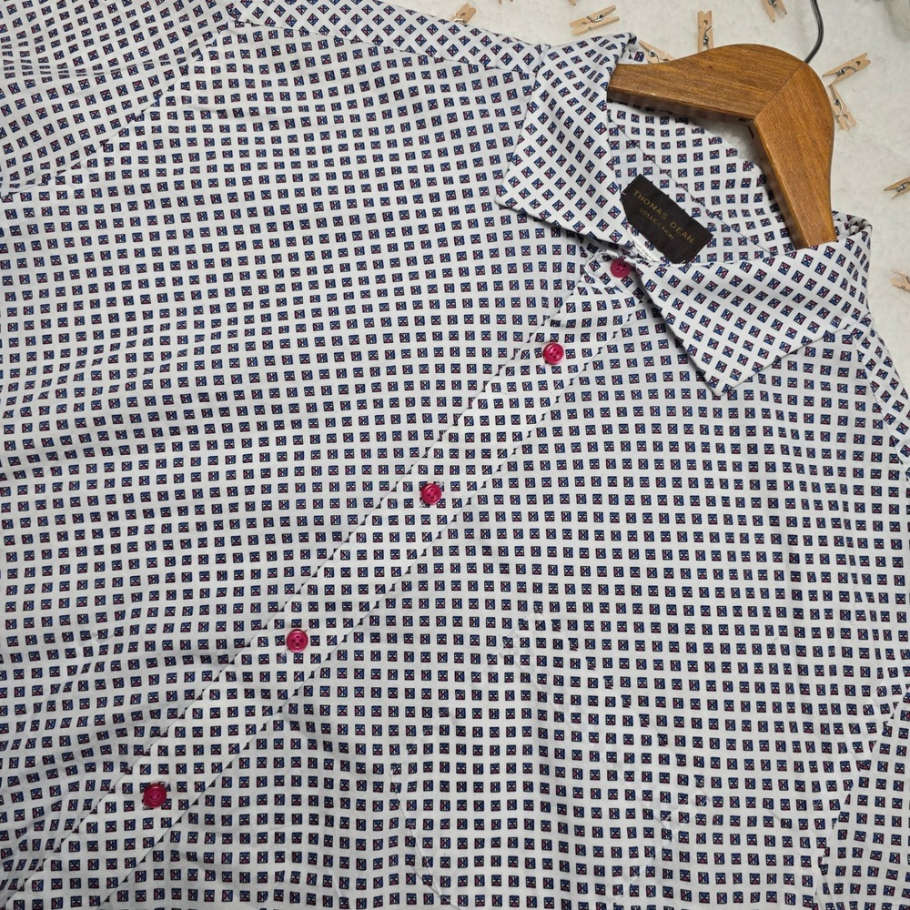 Thomas Dean Collection Mens XL Geometric Print Short‎ Sleeve Button Down Shirt